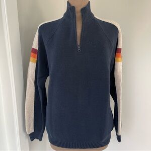 Marine Layer Men's Navy Sweater with Striped Sleeves size Medium VGUC